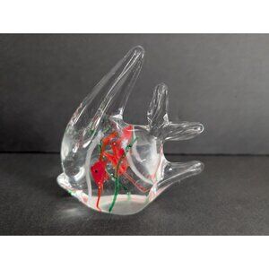 Handcrafted Glass Fish Figurine With Red & Green Details
